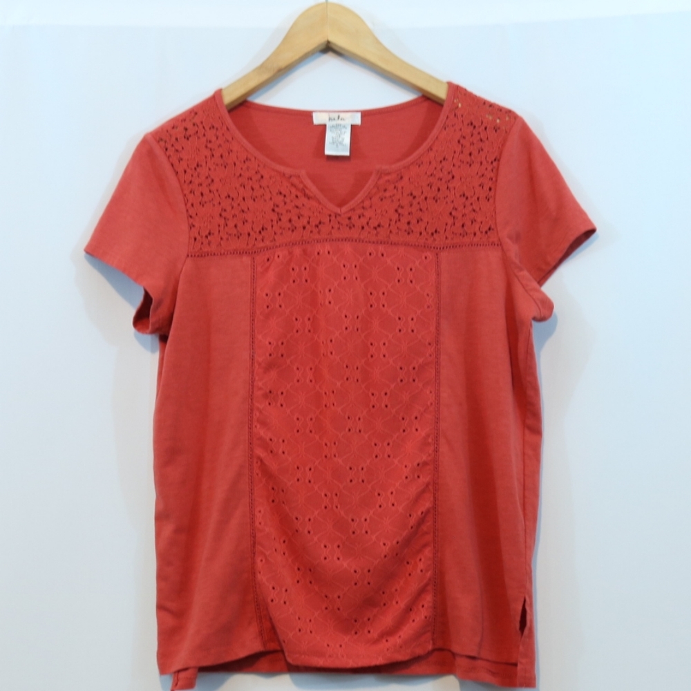 Isela Cotton Blend Rust Eyelet Crochet Lace Top